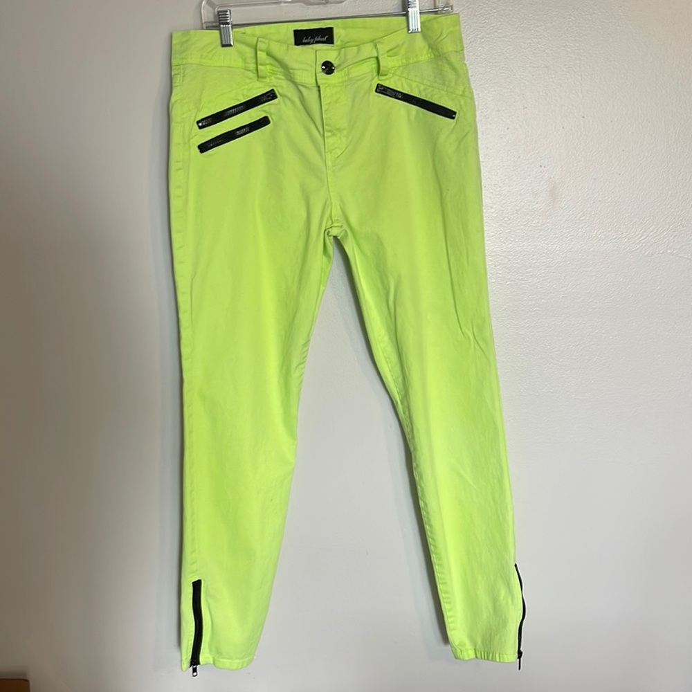 Womans babyphat fluorescent green and black jeans size 13